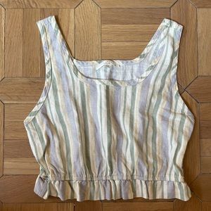 FINAL TOUCH womens linen striped tank top size Small